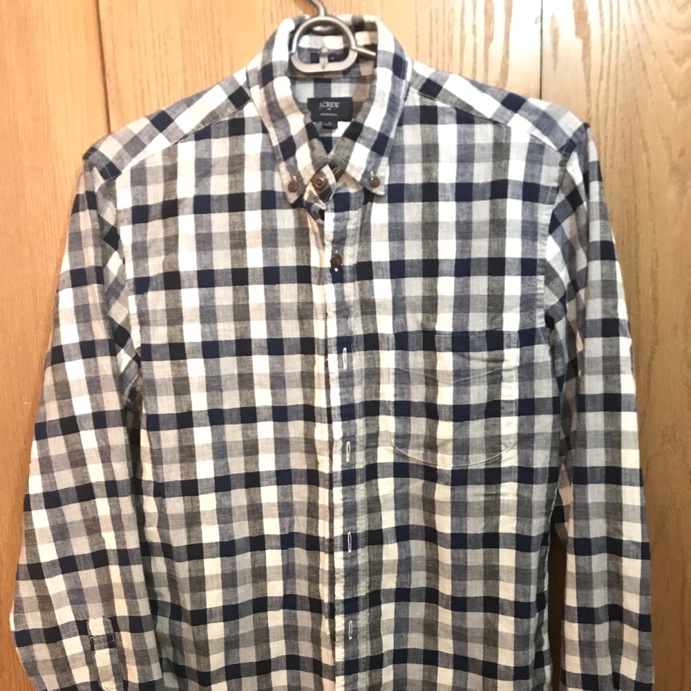 J Crew Long Sleeve Blue Checked Button Down